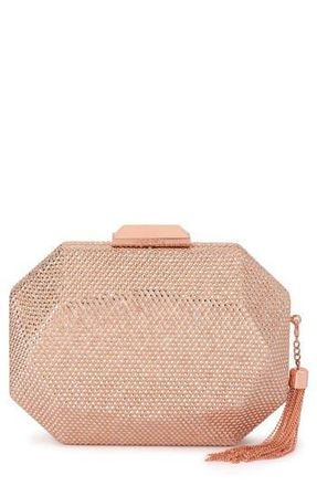 Olga Berg Hotfix Tassel Structured Clutch in Rose Gold at Nordstrom Rack