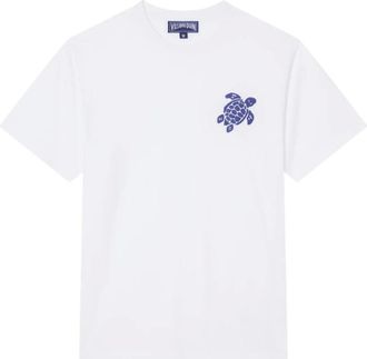 Vilebrequin Katoenen T-shirt met Grote Schildpad Borduurwerk - Heren - Tops - Wit - Maat: M Katoen