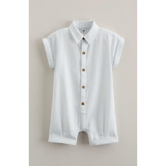 Nordstrom Stripe Cotton Romper in Blue Skyway Winnie Stripe at Nordstrom, Size 18M