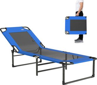 OUTSUNNY Tumbona Plegable Con Respaldo Ajustable En 4 Posiciones, Asas Y Respaldo De Textilene, Carga 120 Kg, Para Terraza, 175x58x68 Cm, Azul