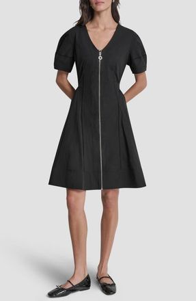 DKNY Poplin Fit & Flare Dress in Black at Nordstrom, Size 10