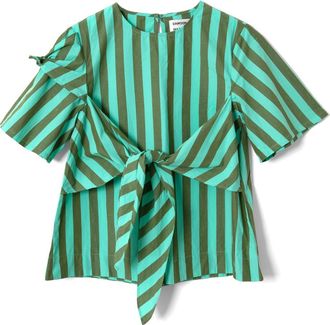 Damson Madder Estelle Stripe Tie Waist Top in Aqua at Nordstrom, Size 16 Us