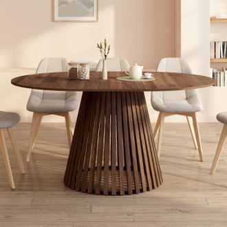 IDMarket Carmen Mesa De Comedor Redonda Extensible 4-8 Personas Con Pata De Listones De Nogal Y Tablero De Nogal 110 - 150 Cm