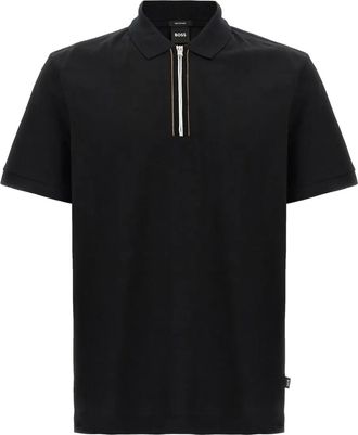 BOSS Polo a maniche corte con mezza zip - Nero