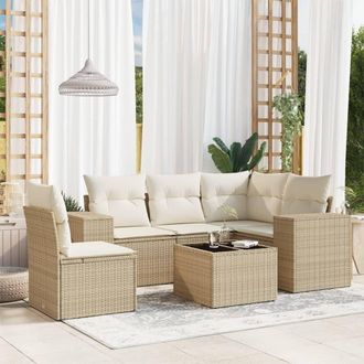 vidaXL Juego De Sof&aacute;s Jard&iacute;n Con Cojines 6 Pzas Rat&aacute;n Sint&eacute;tico Beige Vidaxl