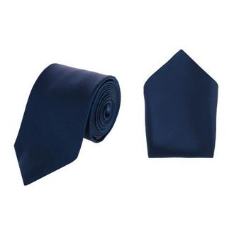 Trafalgar Store Sutton Solid Color Silk Necktie and Pocket Square Combo in Navy at Nordstrom