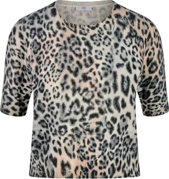 Riani Gebreid shirt met luipaardprint - Dames - Ronde hals truien - Veelkleurig - XS - Wol - Truien & Vesten