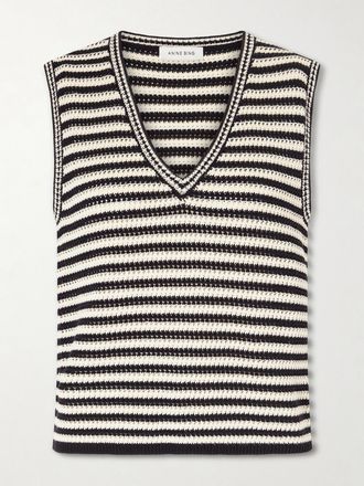 Anine Bing Gilet In Misto Cotone A Righe Lowen - Verde