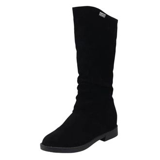 Generic Womens Casual Shoes Low Heels Round Toe Soft Mid Calf Boots Solid Fleece Knight Boots