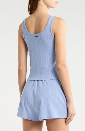 Lunya Pointelle Scoop Neck Sleep Tank in Bluebell Bloom at Nordstrom, Size X-Large
