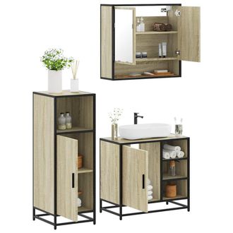 Berkfield Home 3 Piece Bathroom Furniture Set Sonoma Oak Engineered Wood in Brown