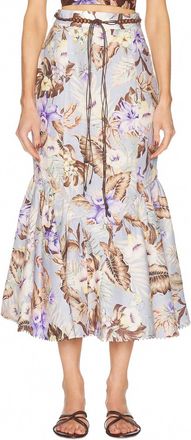 Zimmermann Coco Fit And Flare Midi Skirt In Powder Blue Multi Floral