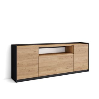 Skraut Home Skraut Home - Aparadores Para Sal&oacute;n, 207x37x80cm, 4 Puertas, Armario, Zapatero, Roble Y Negro