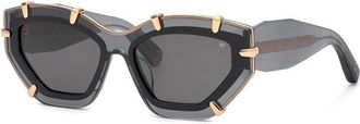 Philipp Plein Philipp Plein Sunglasses Cat Eye Full Rim, Transparent Grey/gold Frame And Smoke Lens