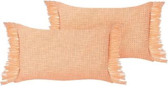 Beliani Beliani - Set of 2 Cotton Cushions with Tassels Scatter Cushions Living Room Textiles 40 x 60 cm Orange Tansy
