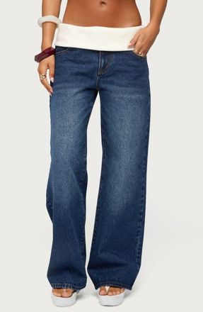 Edikted Knit Foldover Baggy Jeans in Medium-Blue-Washed at Nordstrom, Size X-Large