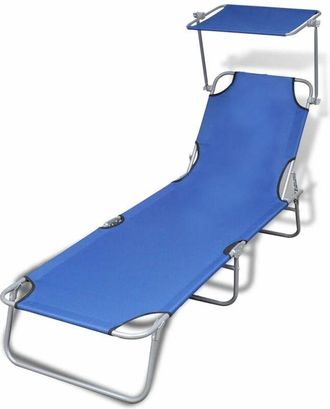 vidaXL Tumbona plegable con capota acero y tela azul vidaXL
