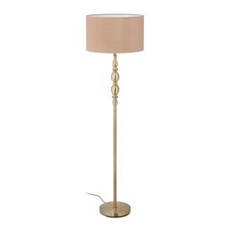 Relaxdays Lampada Da Terra, Piantana Salotto E27, Cavo, Paralume Stoffa &Oslash; 43 Cm, Design Vintage, 156 Cm, Beige/dorato - Relaxdays