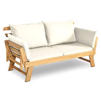 Costway Costway Outdoor Daybed Patio Convertible Couch Sofa Bed Adjustable Armrest in White