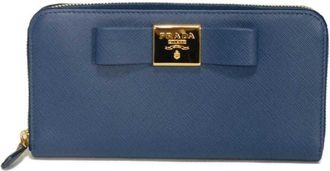 Prada Blue Saffiano Long Wallet (Bi-Fold) (Pre-Owned)