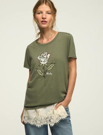 Lucky Brand Womens Lace Rose Classic Crew