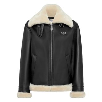 Philipp Plein Jassen, Dames, Zwart, L, Polyester, Eco Fur Aviator Jas
