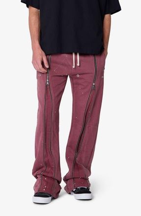 mnml Rivet Zipper Flare Sweatpants in Red at Nordstrom, Size Xx-Large