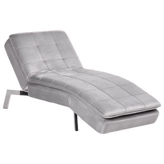 Beliani Chaise Longue De Terciopelo Gris Claro Plateado Respaldo Reclinable Capiton&eacute; Loiret