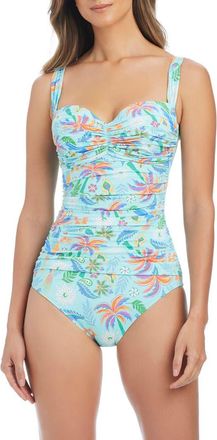 Bleu Rod Beattie Shirred Bandeau One-Piece Swimsuit in Turq at Nordstrom, Size 14