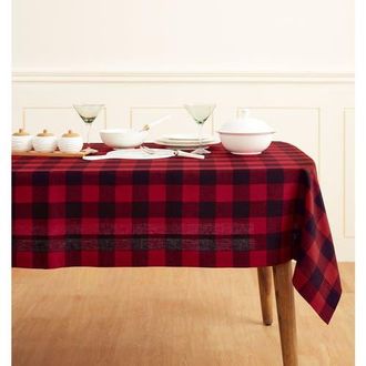Solino Home Linen Tablecloth for Dining Table, Holiday and Everyday Dining Table Decor - Buffalo Check in Red And Black at Nordstrom, Size Medium