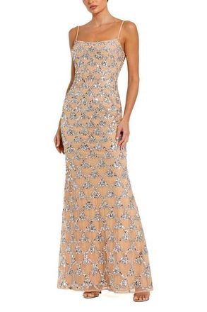 Mac Duggal Sleeveless Scoop Neck Rhinestone Embellshed Gown in Silver at Nordstrom, Size 12