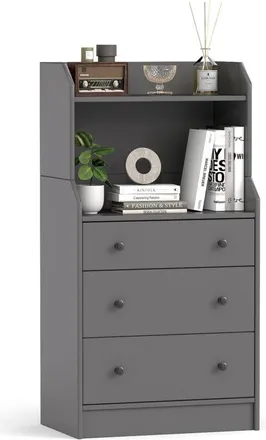 Costway 3-Drawer Dresser Storage Organizer with Shelves-Grey