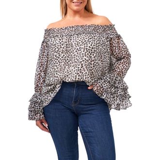 CeCe by Cynthia Steffe Print Off the Shoulder Chiffon Blouse in Soft Ecru at Nordstrom, Size 3X