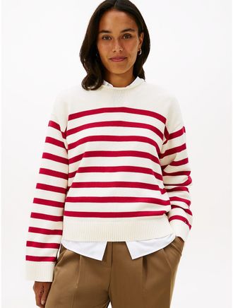 Tommy Hilfiger Womens Relaxed Stripe Rollneck Sweater - White - XXL