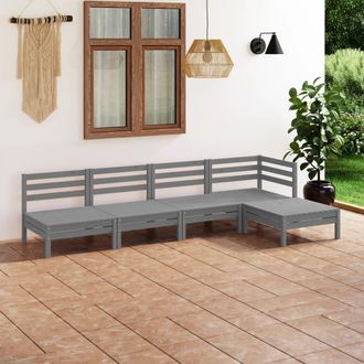 vidaXL Juego De Muebles De Jard&iacute;n 5 Piezas Madera Maciza De Pino Gris Vidaxl