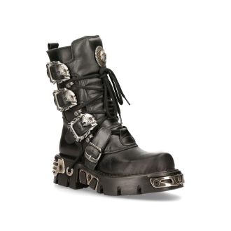 New Rock Mid-Calf Gothic Leather Boots-391-S1 in Black | Size: 10