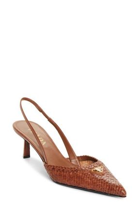 Prada Woven Slingback Sandal in Cognacs at Nordstrom, Size 7.5Us