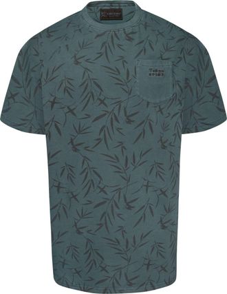 KAM Tokyo Leaf Print T Shirt Crew Neck Pockets Cotton Top Mens 2XL-8XL 5774 (UK, Alpha, 4XL, Plus, Regular, Mood Indigo)