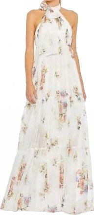 Mac Duggal Long Floral Halter Formal Maxi Dress In White Multi