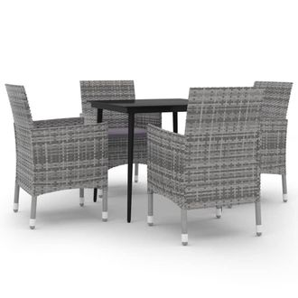 vidaXL Set Comedor De Jard&iacute;n 5 Pzas Y Cojines Rat&aacute;n Sint&eacute;tico Y Vidrio Vidaxl