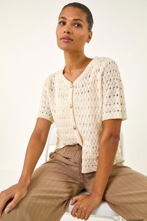 Roman Pointelle V-Neck Knit Cardigan