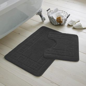 TJ Hughes Greek Key Charcoal Patterned 2 Piece Bath Mat Set - TJ Hughes