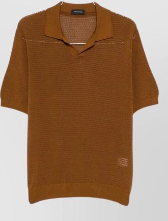 Tagliatore crochet cotton v-neck short-sleeve polo shirt