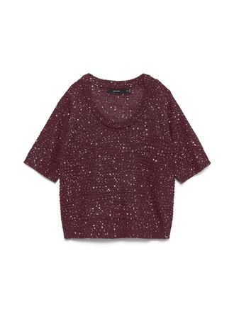 Vero Moda Strickpullover VERO MODA VMLEILANI STITCH 2/4 U-NECK PULLOVER, Damen, Gr. XS, winetasting detail:with silber seq, Strick, Obermaterial: 68% Polyester,