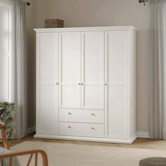 Dmora Armario Dmora Con Cuatro Puertas Y Dos Cajones, Color Blanco, 181,4 X 200,6 X 60,5 Cm, Con Embalaje Reforzado