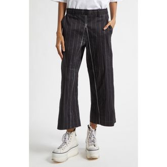 R13 Wide Pinstripe Front Zip Linen Blend Pants in Black Silver Wide Pinstripe at Nordstrom, Size 26