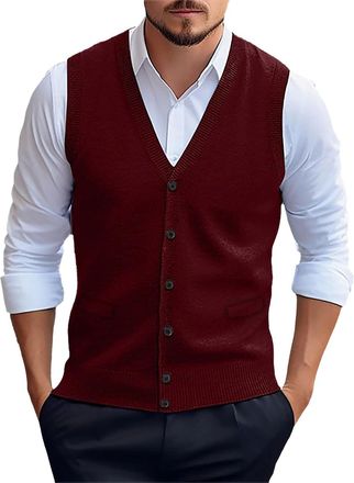 Generic MenS Sweater Vest V-Neck Sleeveless Knitted Cardigan Mens Clothing - Mens Knitted Jumper Vest Sleeveless Jumper Waistcoat Casual Business Knitted Tank