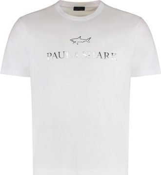 Paul & Shark Logo Print Katoenen T-shirt - Heren - T-shirts - Wit - M - Katoen - Tops