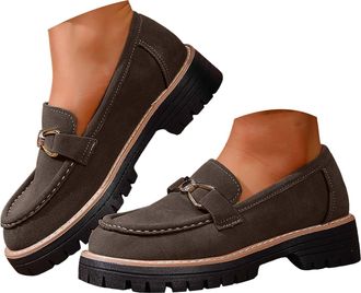 Generic Womens Chunky Loafers Slip On Lug Sole Loafer Comfort Casual Round Toe Low Heel Work Shoes Platform Loafers for Women Business Walking Shoes Fashion N