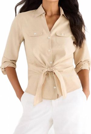 Nic+Zoe Iconic Tie Front Shirt In Beige